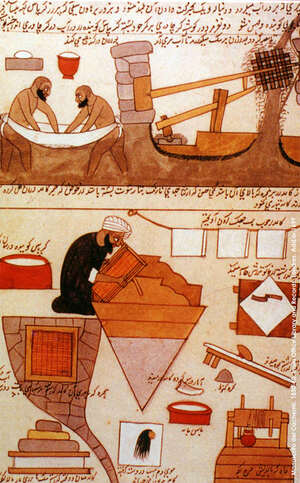 Depiction of medieval paper making